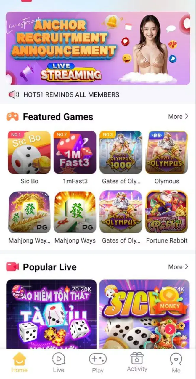 Screenshot Hot51 Mod APK tampilan aplikasi 5